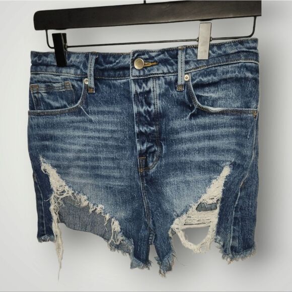 Good American Women's Momb Shell Denim Cut Off Distressed Blue Jean Shorts 2 26 - Picture 6 of 12